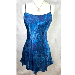 Blue Floral Slip Dress with Spaghetti Straps